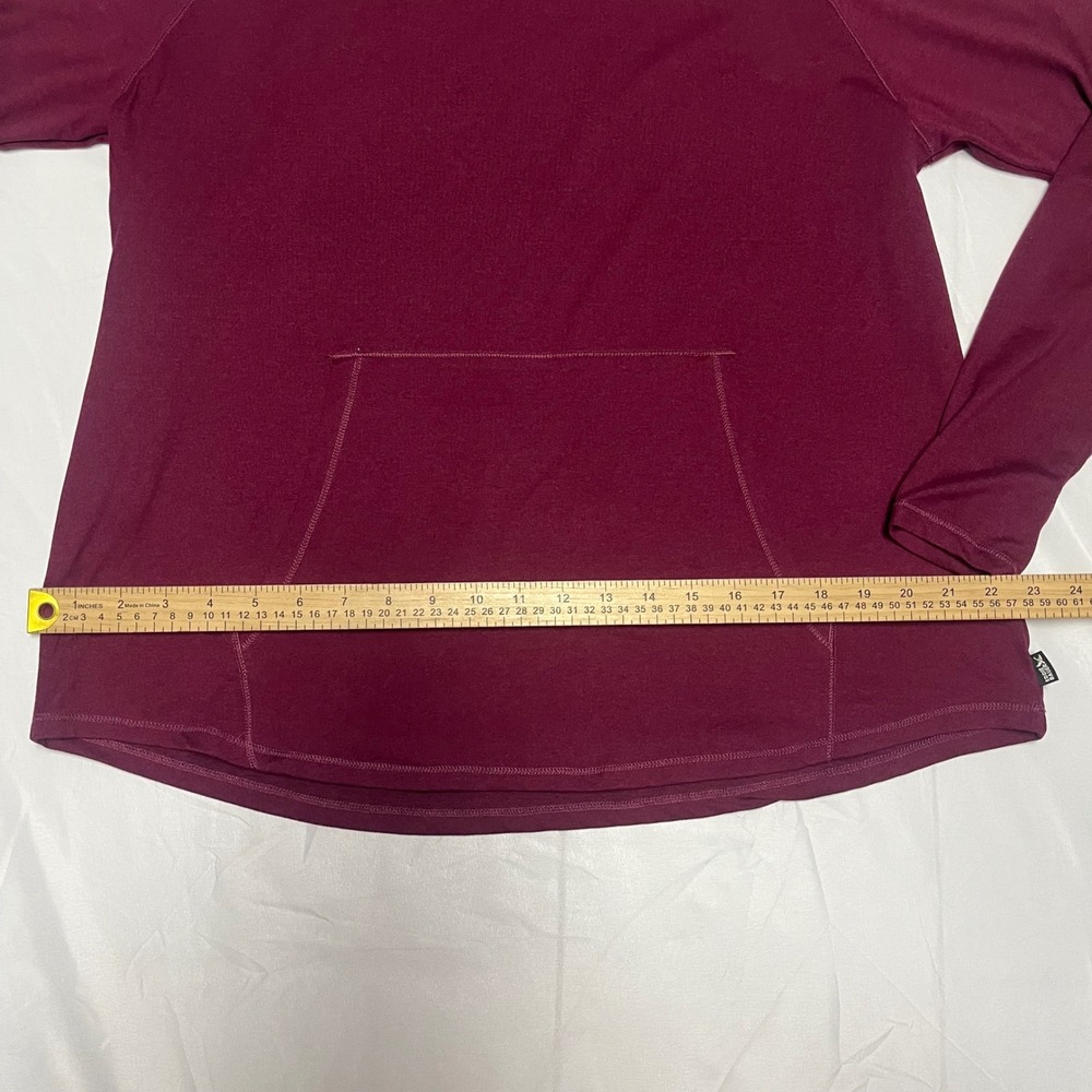 Eddie Bauer Womens Burgundy Funnel Neck Long Sleeve Active Top Kangaroo Pocket - Picture 4 of 9